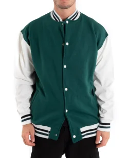 Giubbotto Uomo Giacca College Varsity Ecopelle Bicolore Verde Bianco GIOSAL-G2888A