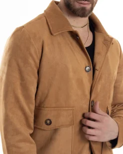 Giubbotto Uomo Giacca Con Colletto Camoscio Con Bottoni Tasche Con Patta Camel Casual GIOSAL-G3153A