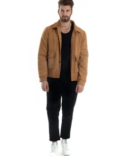 Giubbotto Uomo Giacca Con Colletto Camoscio Con Bottoni Tasche Con Patta Camel Casual GIOSAL-G3153A