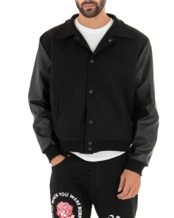 Giubbotto Uomo Giacca In Tessuto Panno Con Colletto Nero Ecopelle GIOSAL-G2746A