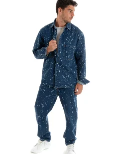 Giubbotto Uomo Giacca Jeans Con Colletto Camicione Rotture Oversize Denim GIOSAL-G3074A
