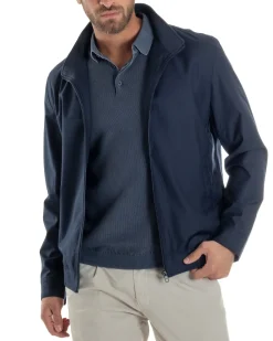 Giubbotto Uomo Giacca Leggera Tessuto Tecnico No Stiro College Impermeabile Con Zip Blu Casual GIOSAL-G3299A