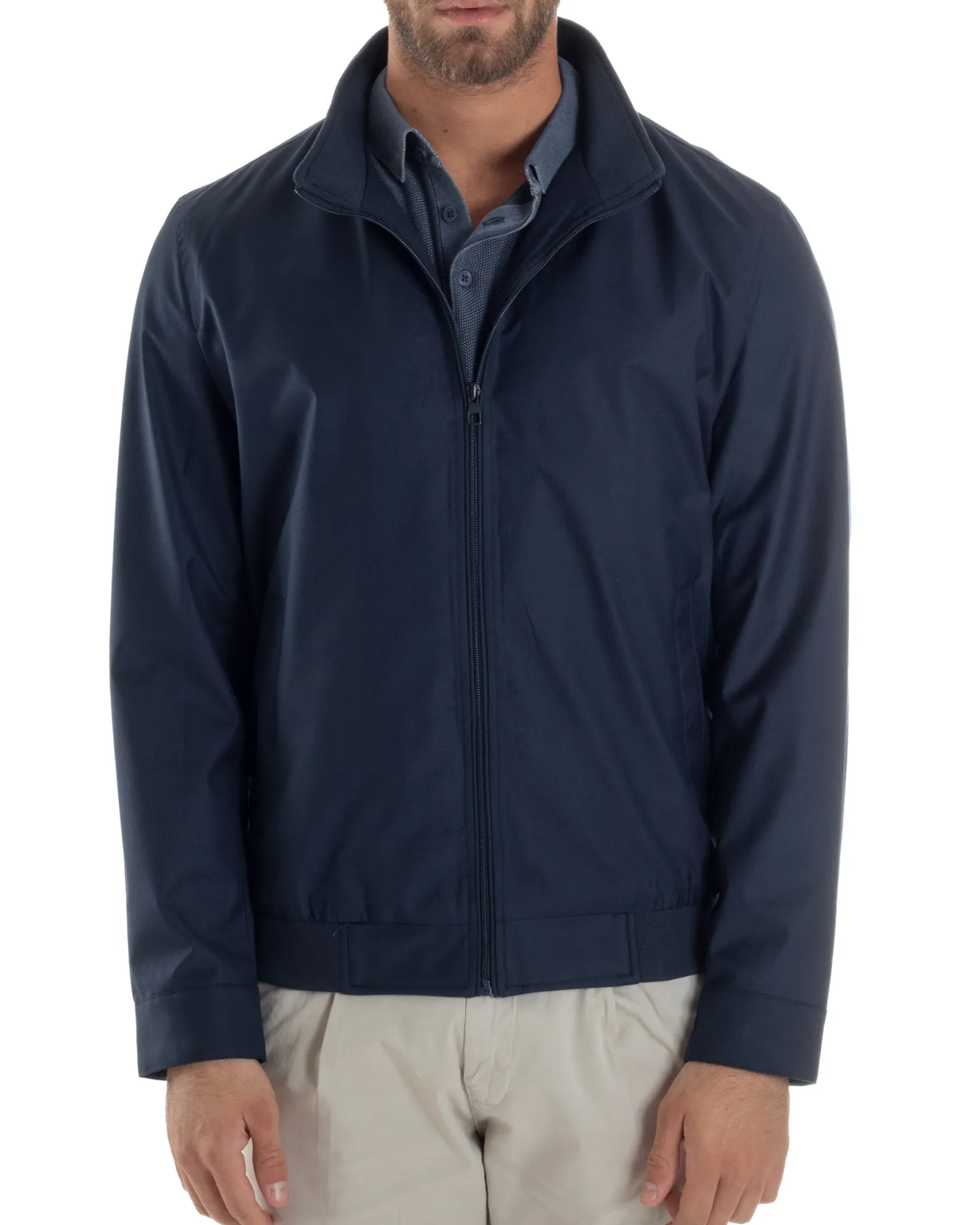 Giubbotto Uomo Giacca Leggera Tessuto Tecnico No Stiro College Impermeabile Con Zip Blu Casual GIOSAL-G3299A