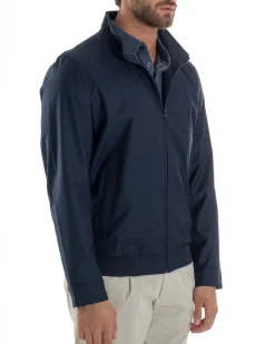 Giubbotto Uomo Giacca Leggera Tessuto Tecnico No Stiro College Impermeabile Con Zip Blu Casual GIOSAL-G3299A