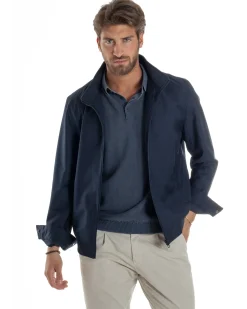 Giubbotto Uomo Giacca Leggera Tessuto Tecnico No Stiro College Impermeabile Con Zip Blu Casual GIOSAL-G3299A