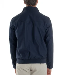 Giubbotto Uomo Giacca Leggera Tessuto Tecnico No Stiro College Impermeabile Con Zip Blu Casual GIOSAL-G3299A
