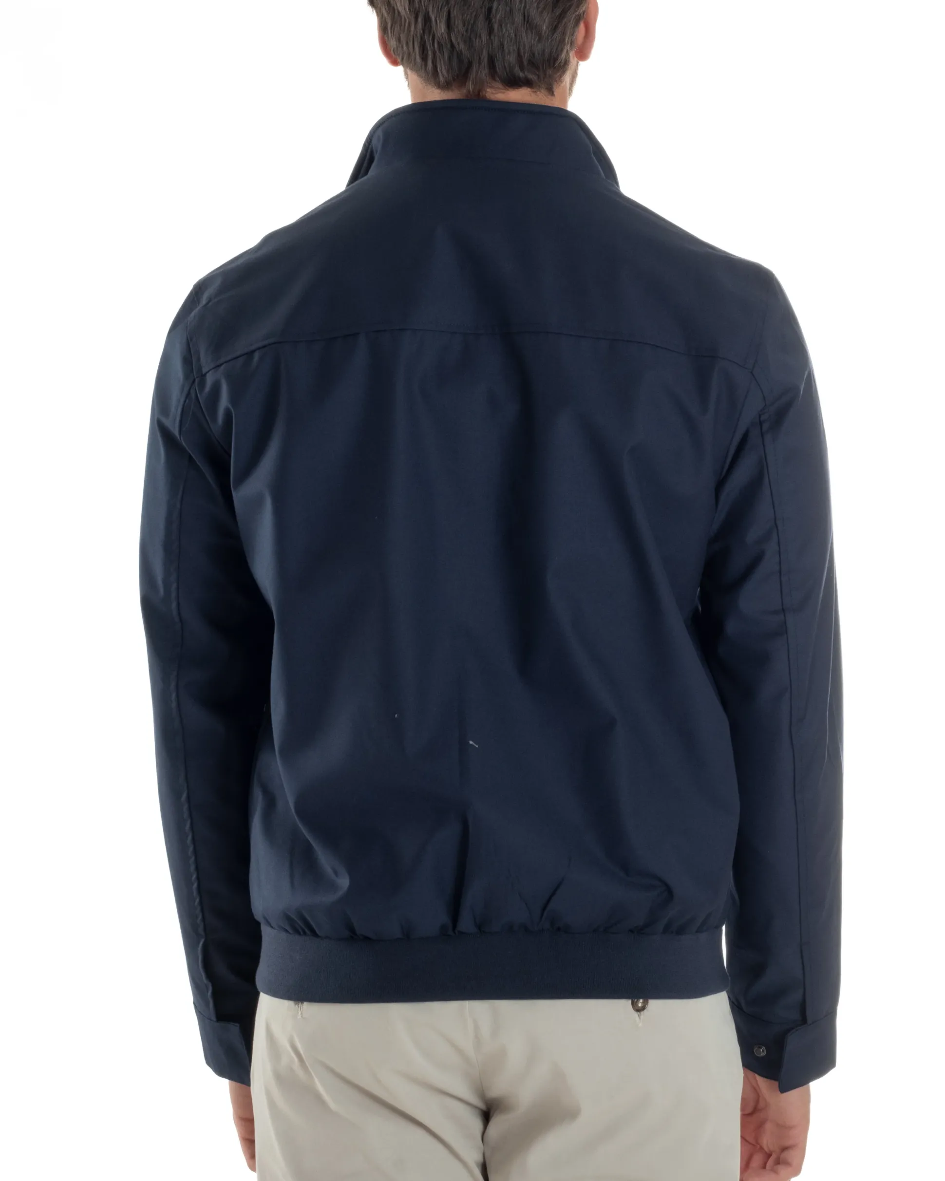 Giubbotto Uomo Giacca Leggera Tessuto Tecnico No Stiro College Impermeabile Con Zip Blu Casual GIOSAL-G3299A