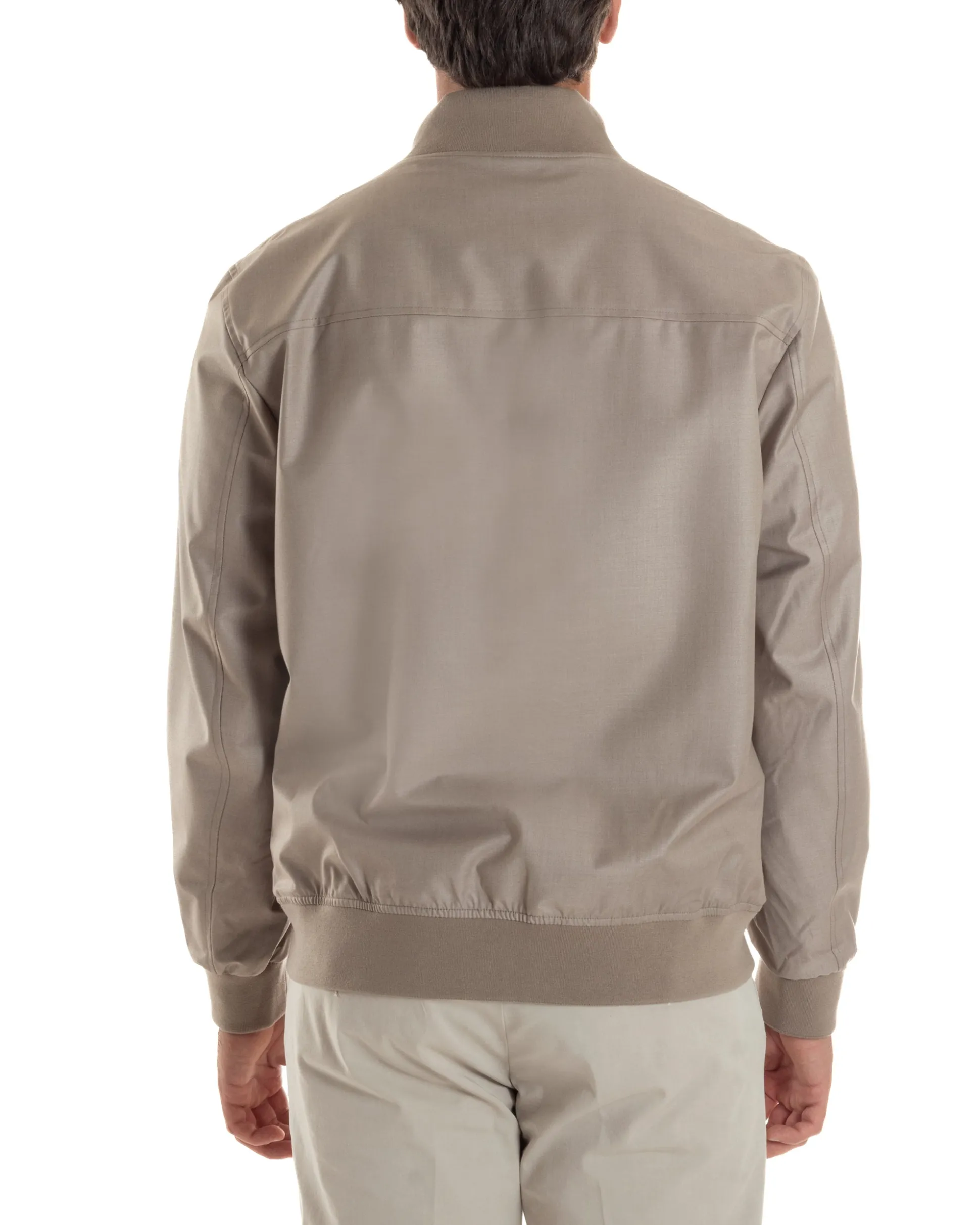 Giubbotto Uomo Giacca Leggera Tessuto Tecnico No Stiro College Impermeabile Con Bottoni Beige G3294A