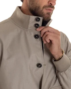 Giubbotto Uomo Giacca Leggera Tessuto Tecnico No Stiro College Impermeabile Con Bottoni Beige G3294A