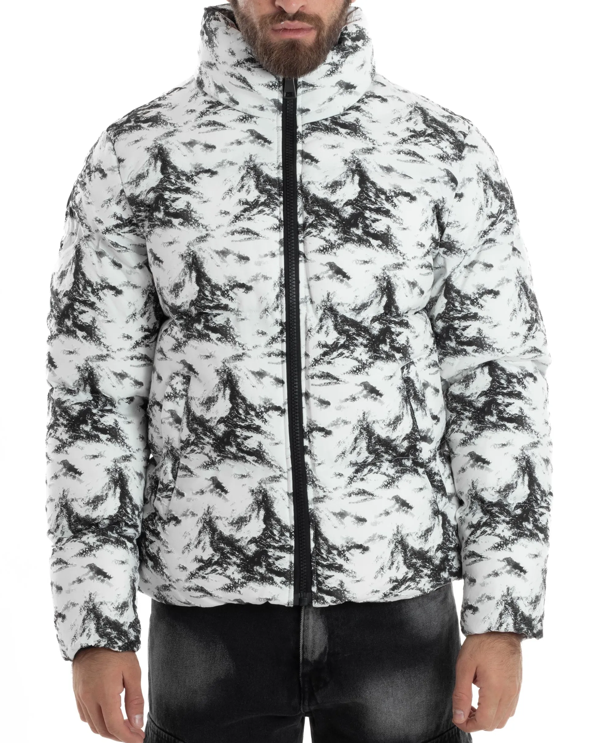 Giubbotto Uomo Mimetico Trapuntato Imbottito Bomber Marmorizzato Giacca Camouflage Bicolore Bianco GIOSAL-G3258A