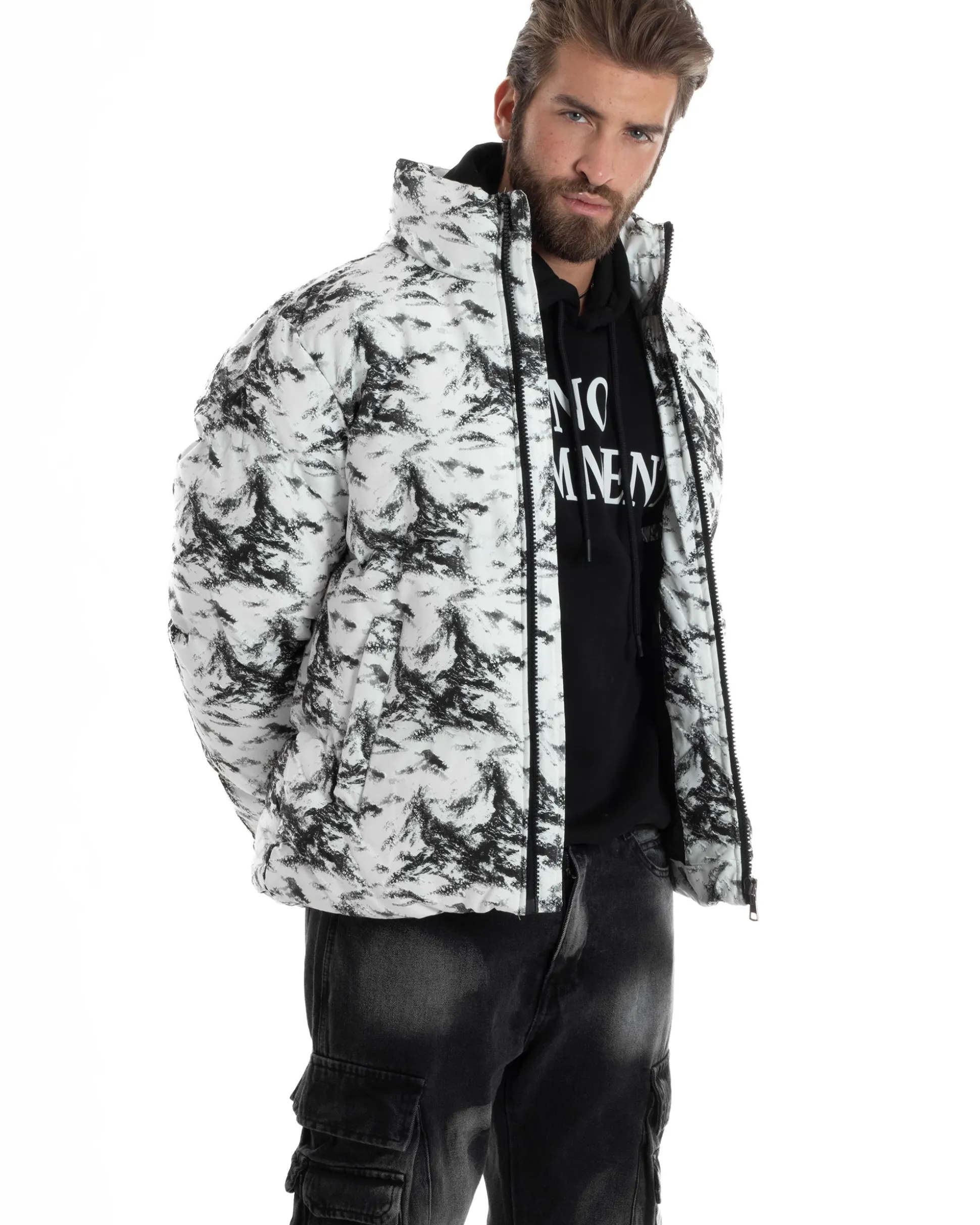 Giubbotto Uomo Mimetico Trapuntato Imbottito Bomber Marmorizzato Giacca Camouflage Bicolore Bianco GIOSAL-G3258A
