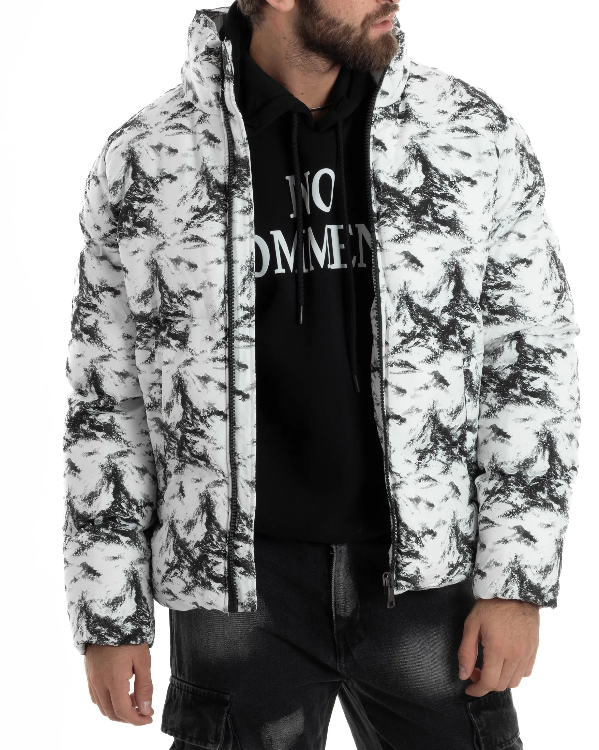 Giubbotto Uomo Mimetico Trapuntato Imbottito Bomber Marmorizzato Giacca Camouflage Bicolore Bianco GIOSAL-G3258A