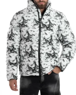 Giubbotto Uomo Mimetico Trapuntato Imbottito Bomber Marmorizzato Giacca Camouflage Bicolore Bianco GIOSAL-G3258A
