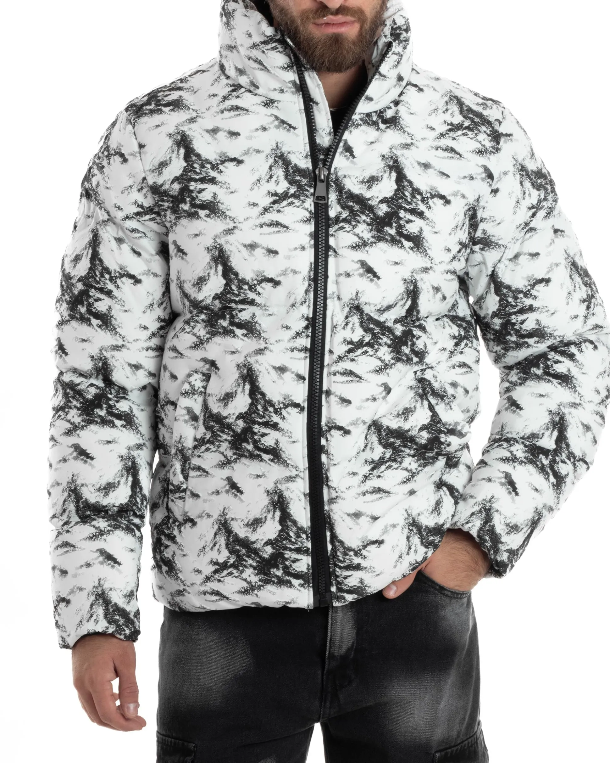 Giubbotto Uomo Mimetico Trapuntato Imbottito Bomber Marmorizzato Giacca Camouflage Bicolore Bianco GIOSAL-G3258A