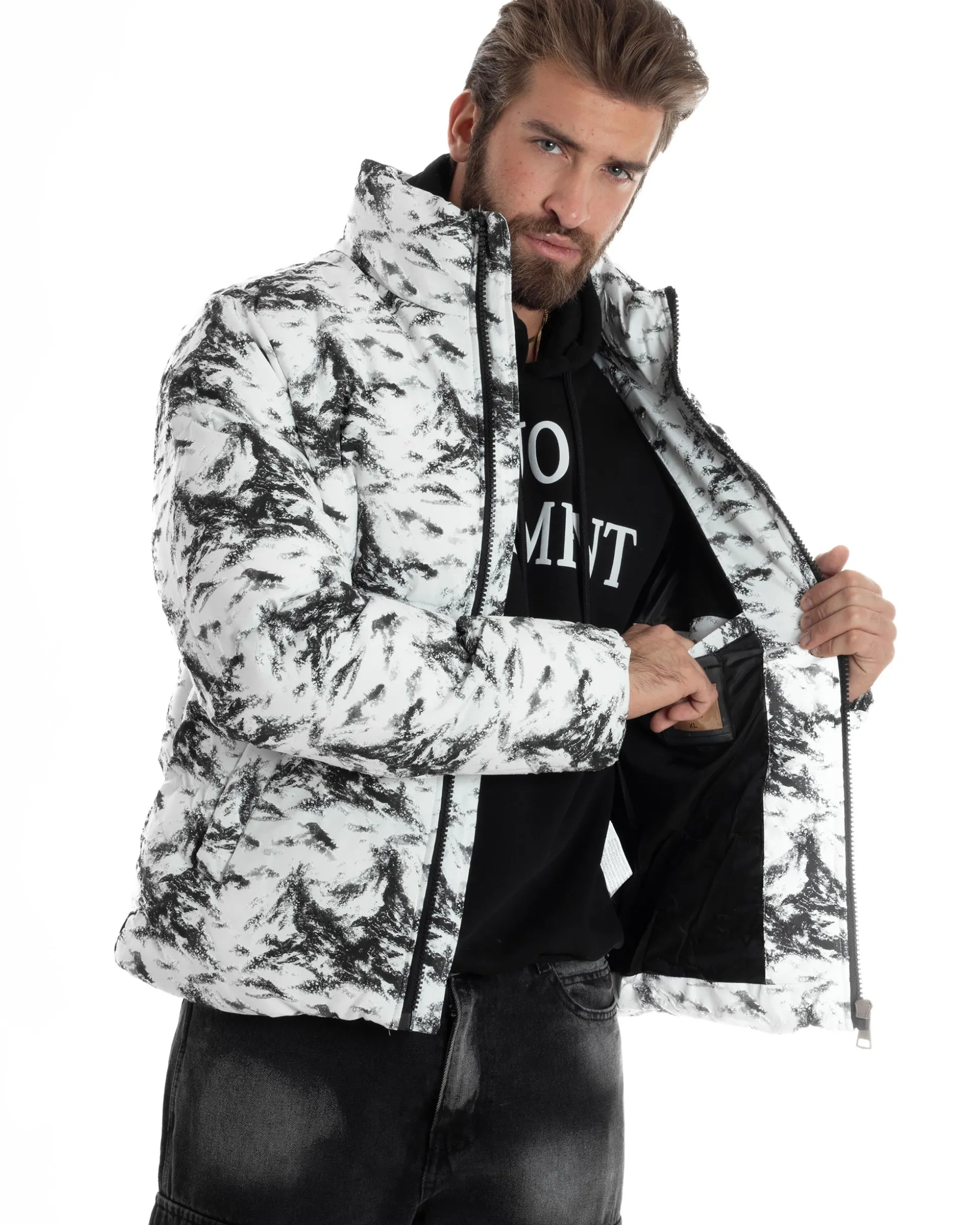 Giubbotto Uomo Mimetico Trapuntato Imbottito Bomber Marmorizzato Giacca Camouflage Bicolore Bianco GIOSAL-G3258A