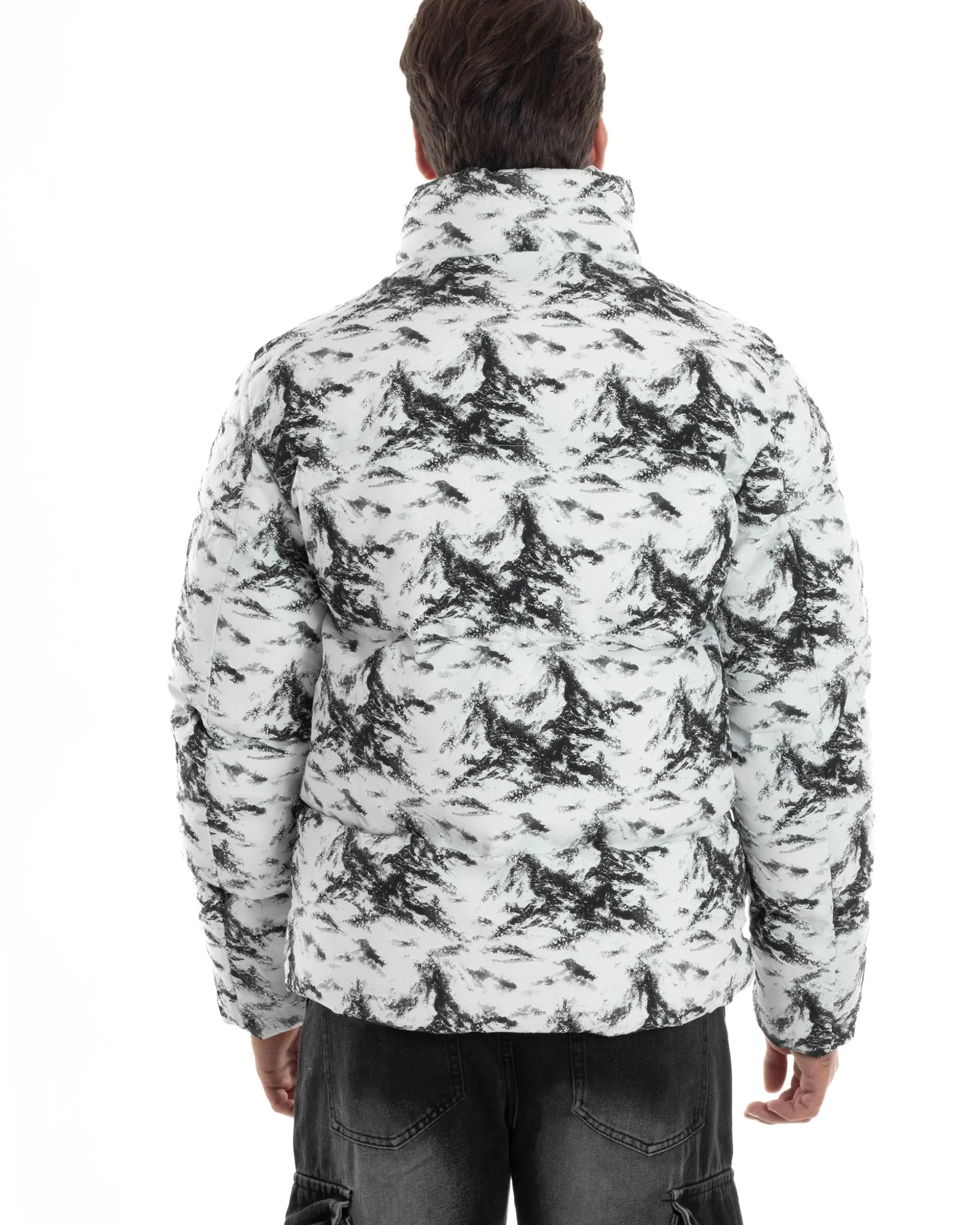 Giubbotto Uomo Mimetico Trapuntato Imbottito Bomber Marmorizzato Giacca Camouflage Bicolore Bianco GIOSAL-G3258A