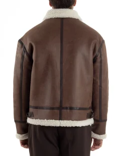 Giubbotto Uomo Montone Ecopelle Giacca College Pelliccia Marrone G3357A