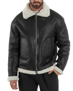 Giubbotto Uomo Montone Ecopelle Giacca College Pelliccia Nero G3358A