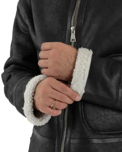 Giubbotto Uomo Montone Ecopelle Giacca College Pelliccia Nero G3358A