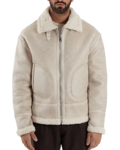 Giubbotto Uomo Montone Ecopelle Giacca College Pelliccia Beige G3359A