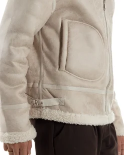Giubbotto Uomo Montone Ecopelle Giacca College Pelliccia Beige G3359A
