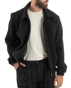Giubbotto Uomo Panno Caldo Bomber Con Colletto Giacca Con Zip Tinta Unita Nero GIOSAL-G3248A