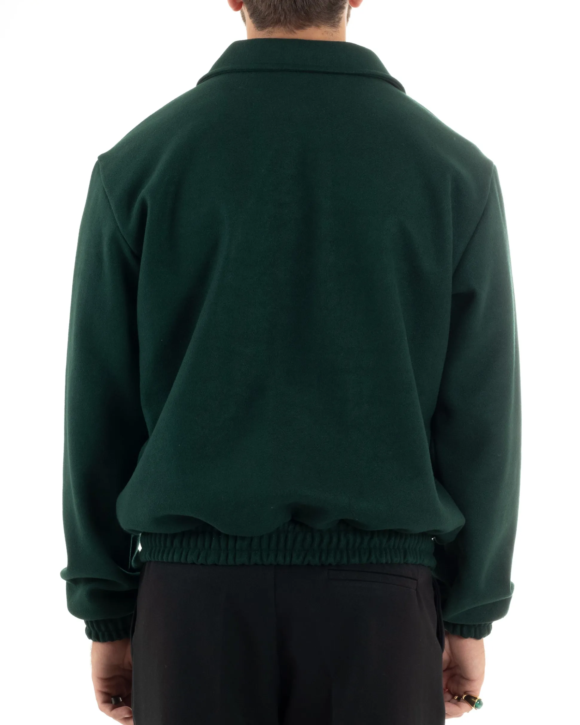 Giubbotto Uomo Panno Caldo Bomber Con Colletto Giacca Con Zip Tinta Unita Verde GIOSAL-G3249A