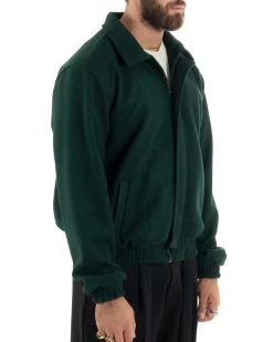 Giubbotto Uomo Panno Caldo Bomber Con Colletto Giacca Con Zip Tinta Unita Verde GIOSAL-G3249A