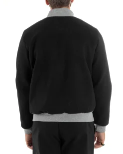 Giubbotto Uomo Tessuto Cappotto Bomber College In Panno Comodo Bicolore Giacca Calda Con Tasconi Casual Nero GIOSAL-G3245A