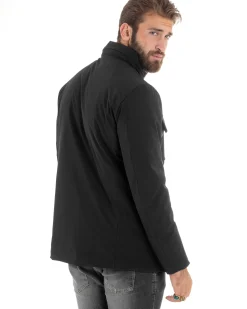 Giubbotto Uomo Tessuto Tecnico Sahariana Tasche E Zip Giacca Imbottita Impermeabile Nero GIOSAL-G3252A