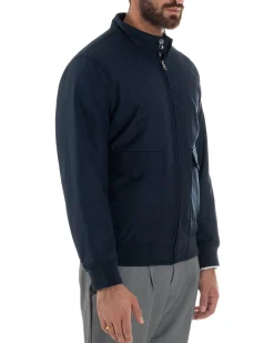 Giubbotto Uomo Tessuto Tecnico Impermeabile Giacca Basic Zip Blu G3356A