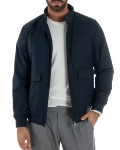 Giubbotto Uomo Tessuto Tecnico Impermeabile Giacca Basic Zip Blu G3356A