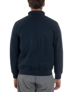 Giubbotto Uomo Tessuto Tecnico Impermeabile Giacca Basic Zip Blu G3356A