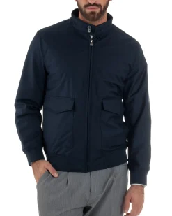Giubbotto Uomo Tessuto Tecnico Impermeabile Giacca Basic Zip Blu G3356A