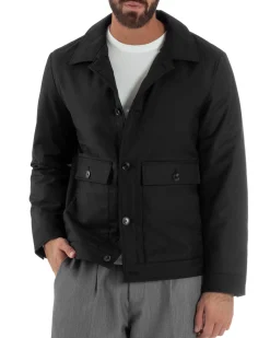 Giubbotto Uomo Tessuto Tecnico Impermeabile Giacca Basic Nero G3353A