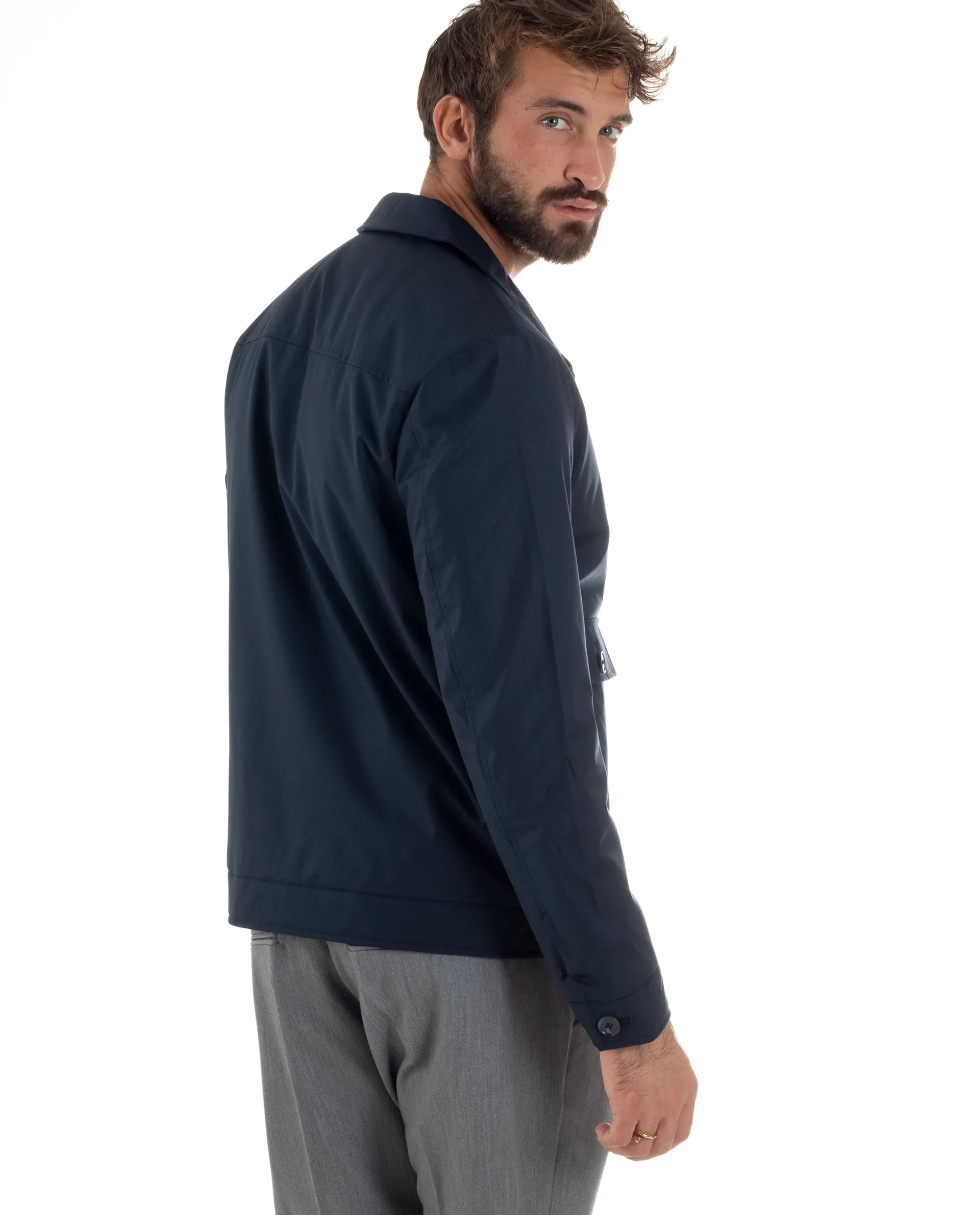 Giubbotto Uomo Tessuto Tecnico Impermeabile Giacca Basic Blu G3352A