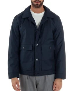 Giubbotto Uomo Tessuto Tecnico Impermeabile Giacca Basic Blu G3352A