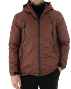 Giubbotto Uomo Tinta Unita Marrone Giacca Cappuccio Casual Zip GIOSAL-G2787A