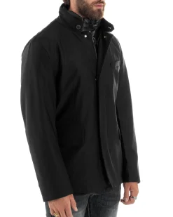 Giubbotto Uomo Trench Antivento Impermeabile Tessuto Tecnico Giacca Trapuntata Giaccone Lungo Imbottito Nero GIOSAL-G3224A