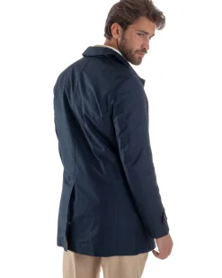 Giubbotto uomo trench leggero giacca impermeabile tessuto tecnico no stiro blu GIOSAL-G3301A