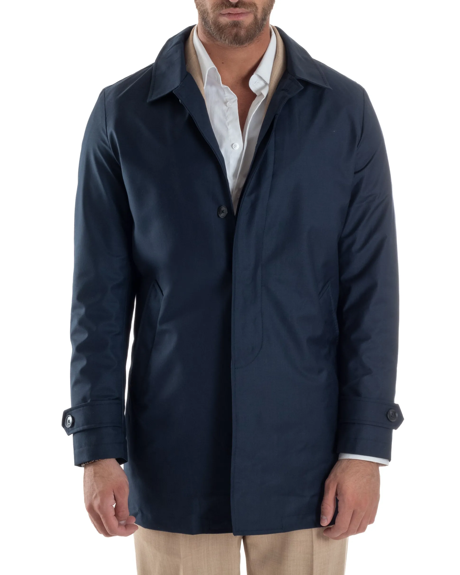 Giubbotto uomo trench leggero giacca impermeabile tessuto tecnico no stiro blu GIOSAL-G3301A