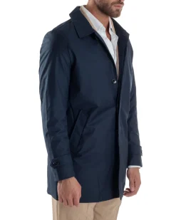 Giubbotto uomo trench leggero giacca impermeabile tessuto tecnico no stiro blu GIOSAL-G3301A