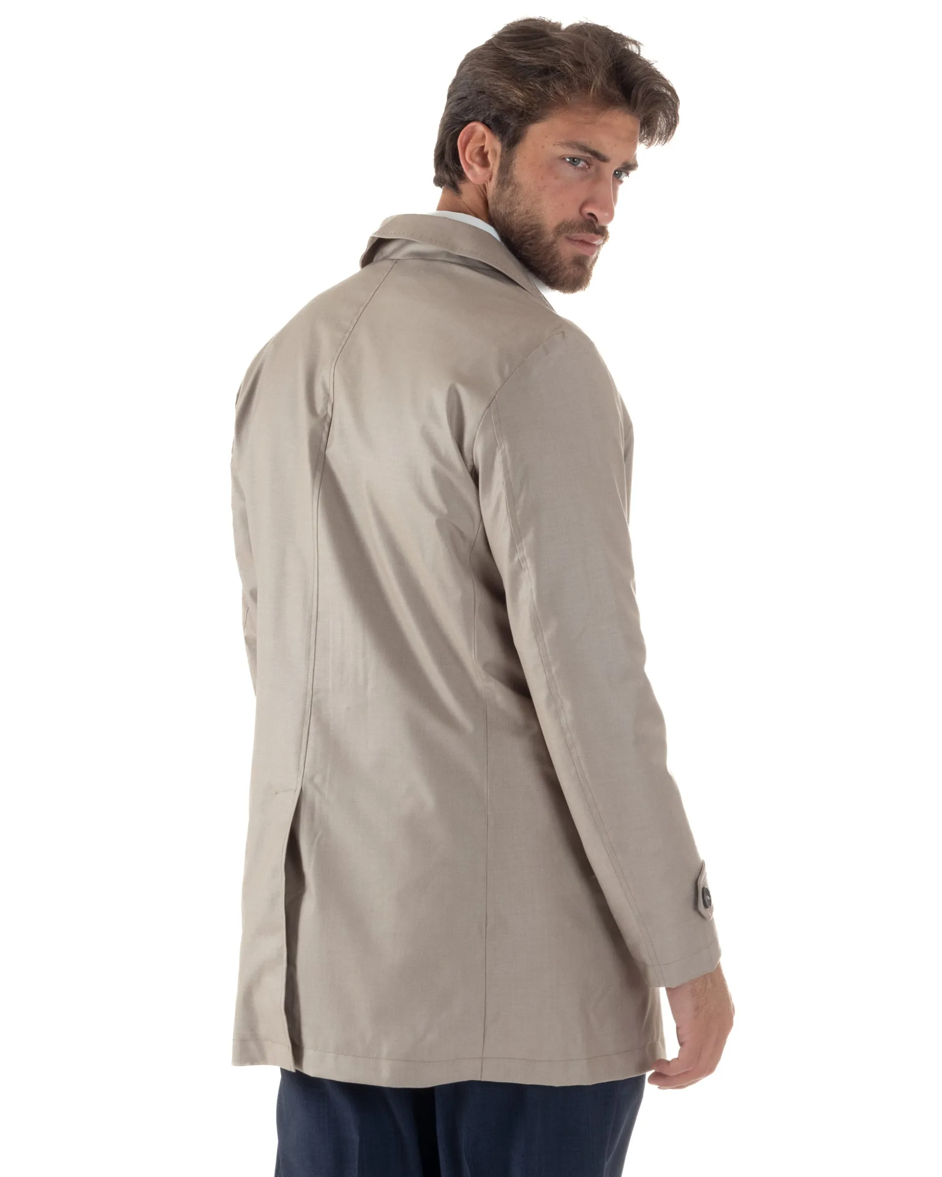Giubbotto Uomo Trench Leggero Giacca Impermeabile Tessuto Tecnico No Stiro Beige G3302A