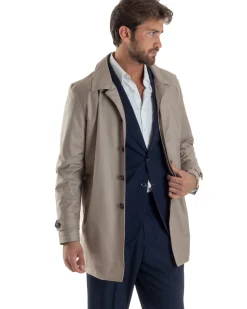 Giubbotto Uomo Trench Leggero Giacca Impermeabile Tessuto Tecnico No Stiro Beige G3302A