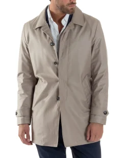 Giubbotto Uomo Trench Leggero Giacca Impermeabile Tessuto Tecnico No Stiro Beige G3302A