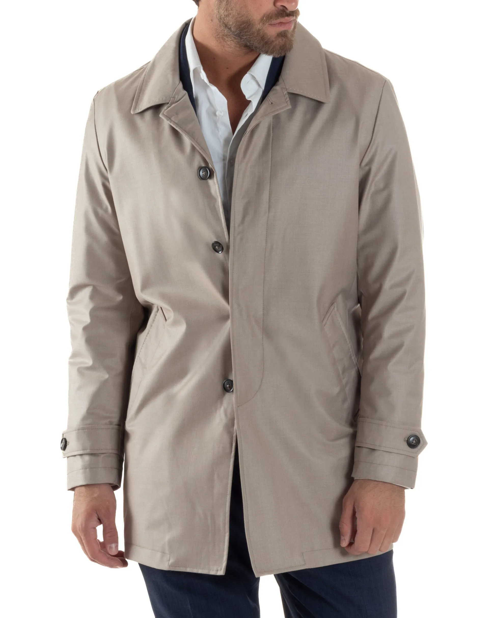 Giubbotto Uomo Trench Leggero Giacca Impermeabile Tessuto Tecnico No Stiro Beige G3302A