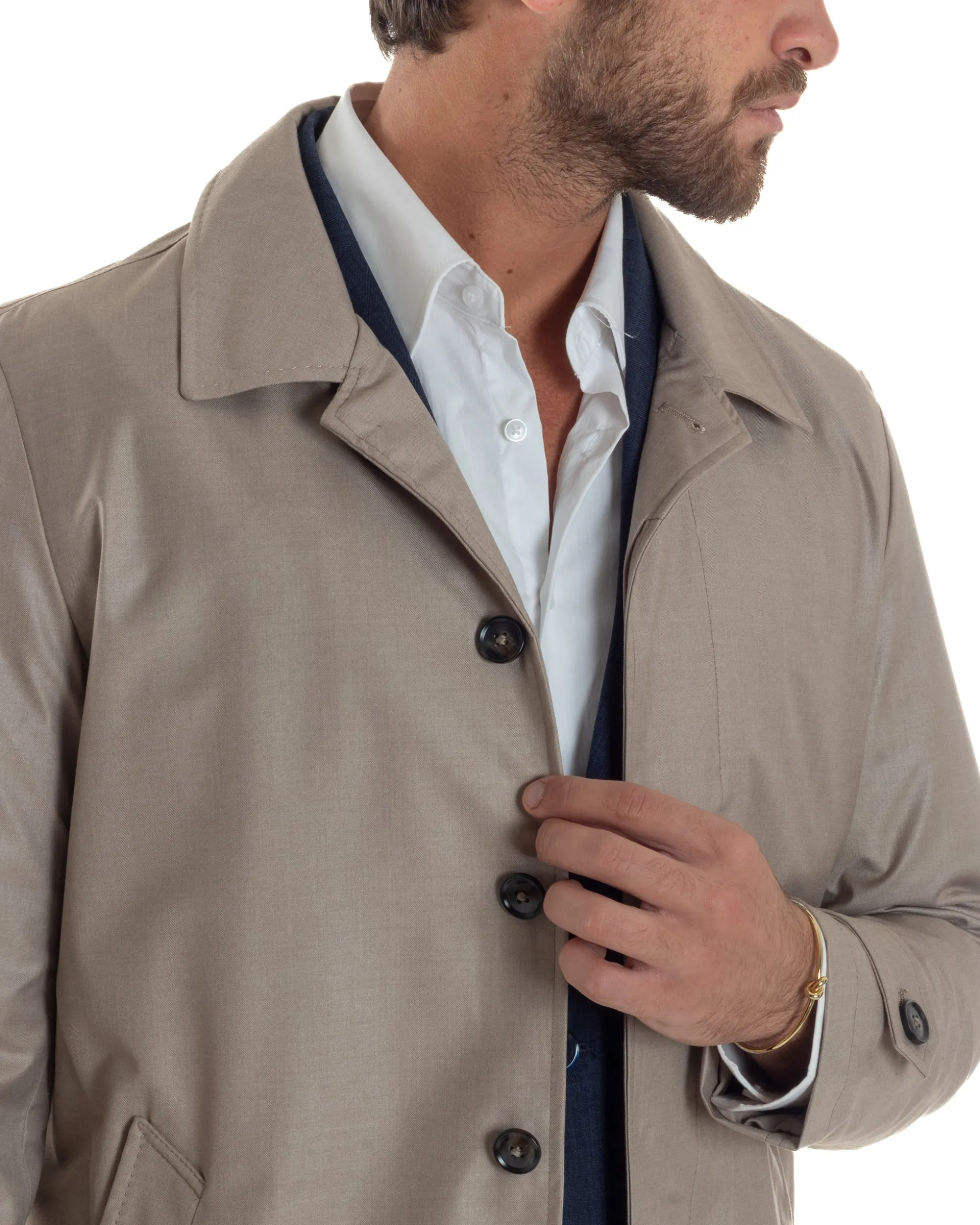 Giubbotto Uomo Trench Leggero Giacca Impermeabile Tessuto Tecnico No Stiro Beige G3302A