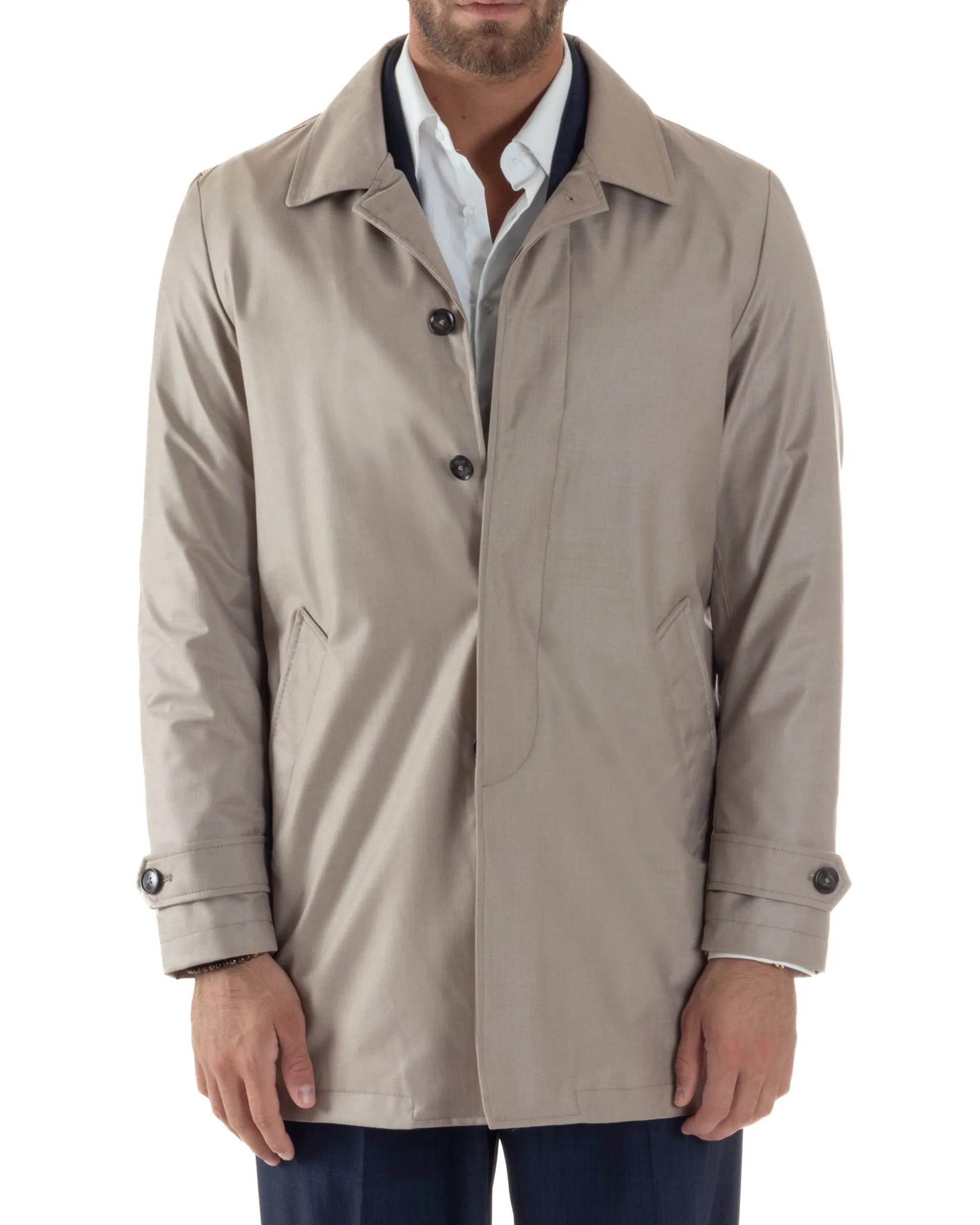 Giubbotto Uomo Trench Leggero Giacca Impermeabile Tessuto Tecnico No Stiro Beige G3302A