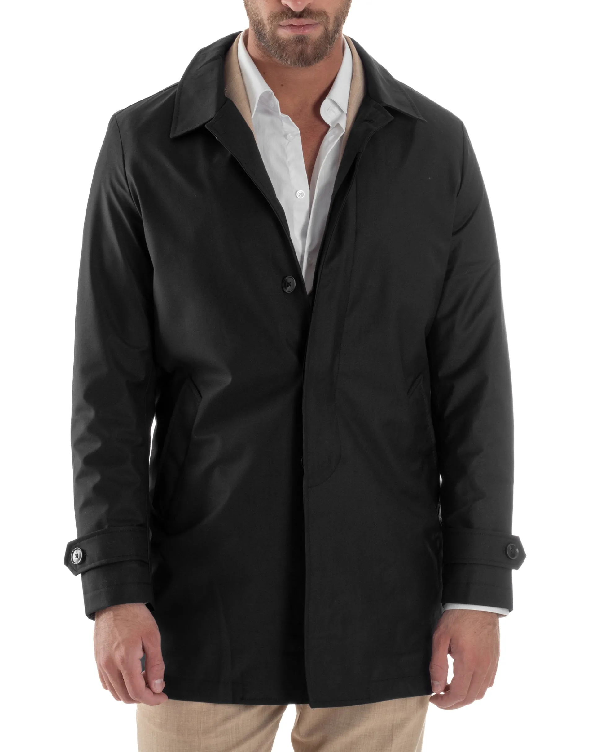 Giubbotto Uomo Trench Leggero Giacca Impermeabile Tessuto Tecnico No Stiro Nero G3300A
