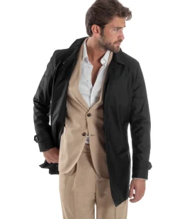 Giubbotto Uomo Trench Leggero Giacca Impermeabile Tessuto Tecnico No Stiro Nero G3300A